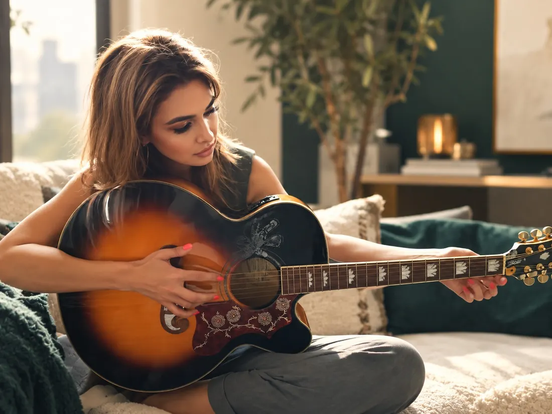Alina Tomșa with an acoustic guitar